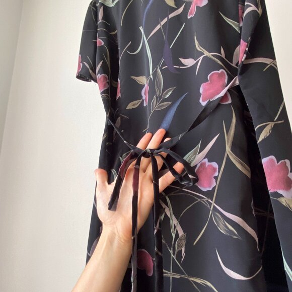 🍂90s Vintage Black Purple  Floral Maxi Dress Short Sleeves Mother-of-Pearl - Picture 4 of 7